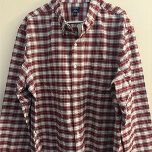 J. Crew Men's Red and White Plaid Button Down Shirt